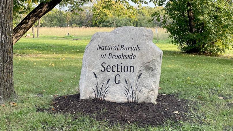 Stone displaying Natural Burial area at Brookside Cemetery