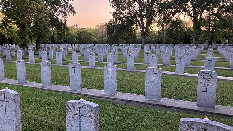 Military grave stones in Brookside Cemetery's Field of Honour