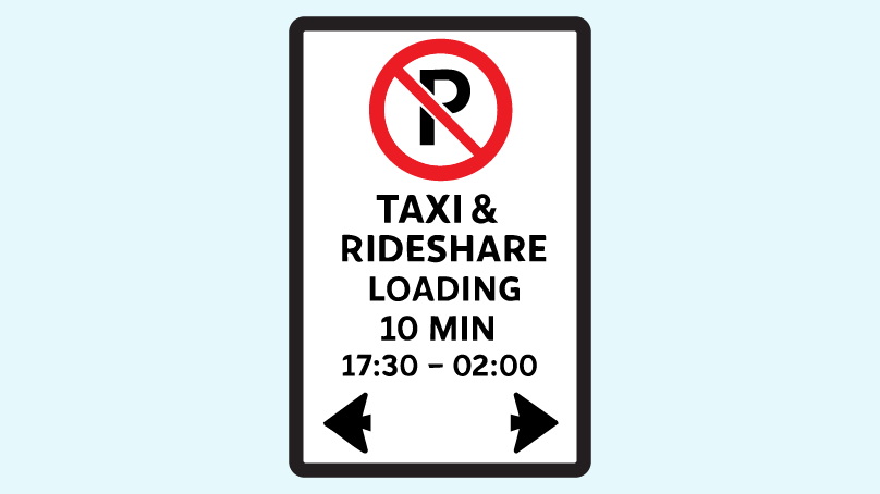 Graphic of a taxi and rideshare loading zone sign