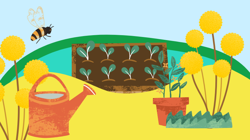 Illustration of gardening tools.