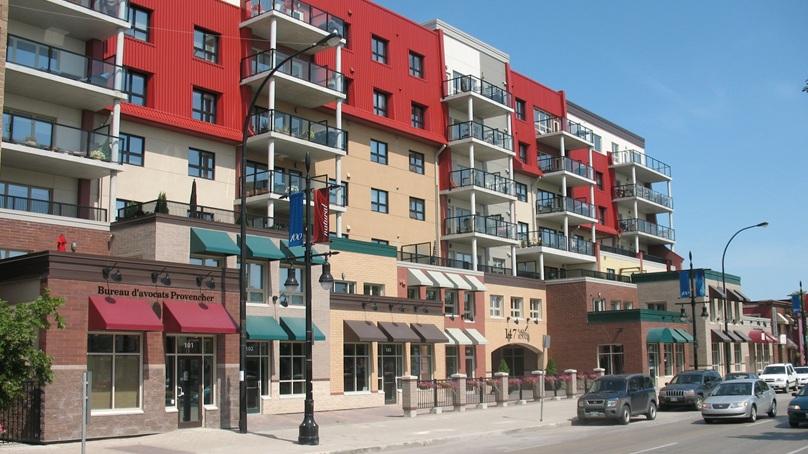 Buildings with residential and commercial use.