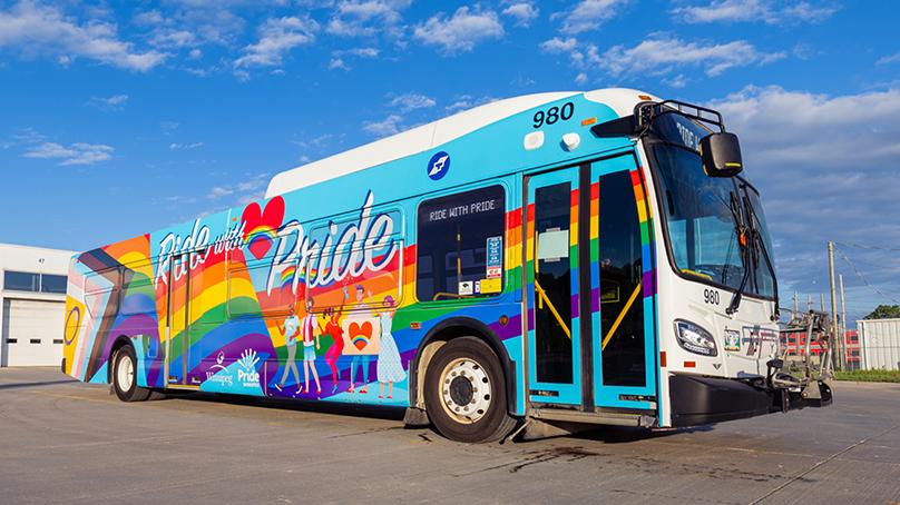 Winnipeg Transit bus with pride images
