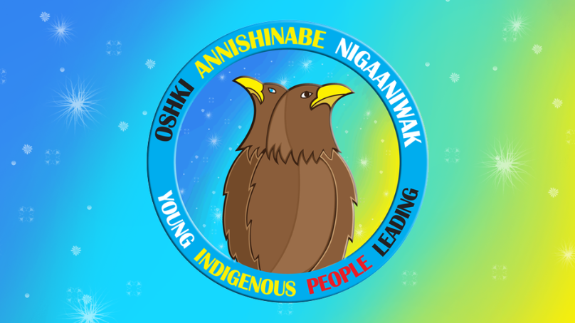 Oshki Annishinabe Nigaaniwak graphic that reads "Young Indigenous People Leading"
