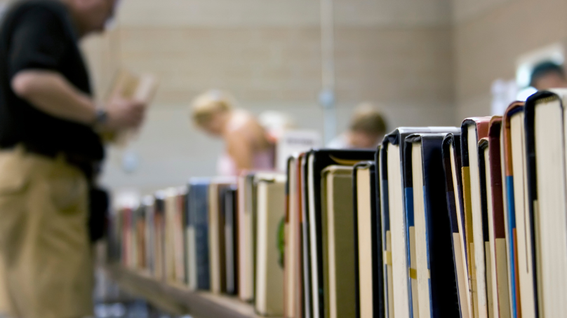 A book lined table