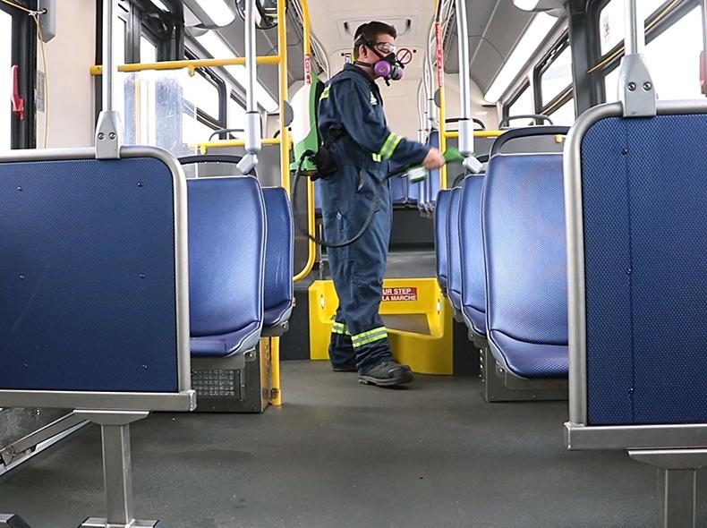 Approximately 300 buses are sanitized using electrostatic sprayers daily.