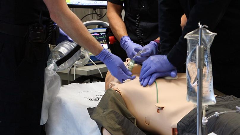 SIM training using one of the mannequins.