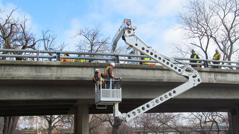 Training being conducted by our Equipment Operator Training Branch with an underbridge crane truck.