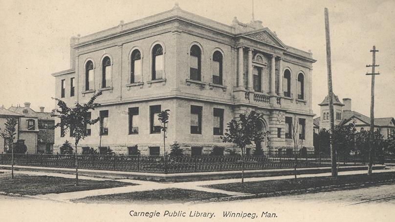 View of Carnegie Library, 380 William Avenue. Date of postcard is approximate, ca. 1905.