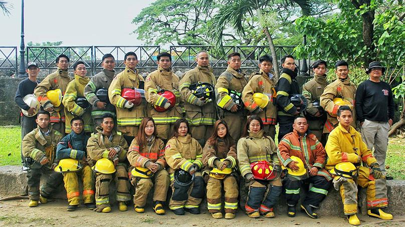 Previous donated gear worn by the Sampaloc Galas Balic-Balic Fire Rescue in the Philippines. Image provided by Firefighters Without Borders Canada