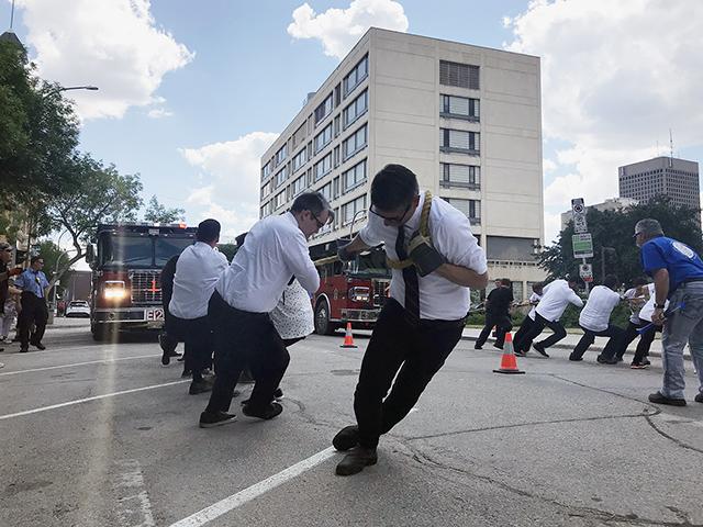 The Fire Engine Pull serves as the annual City of Winnipeg Charitable Fund campaign kickoff.