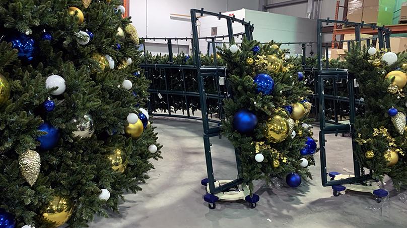 The Christmas tree was put together in pieces inside one of our Public Work warehouses.
