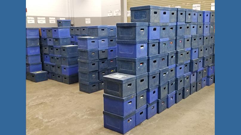 Boxes of materials waiting to be delivered to branches.