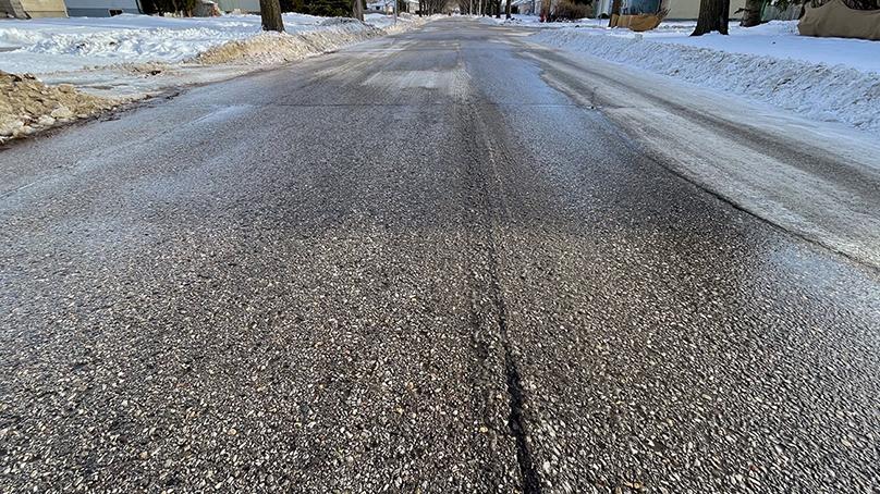 A street in North Kildonan after being cleared of snow by crews.