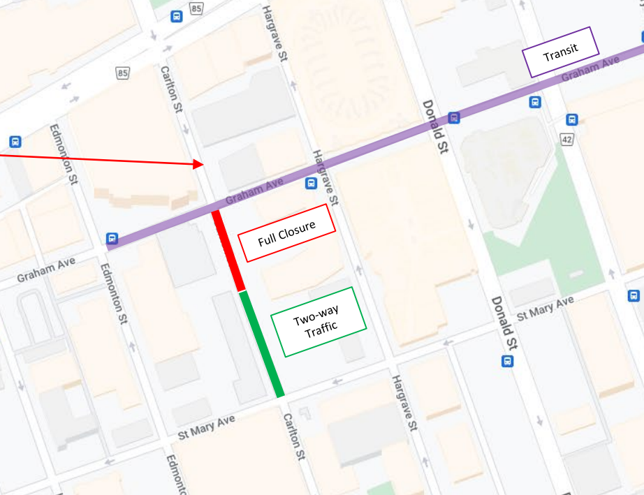 Image of map detailing the road closure on Carlton Street.