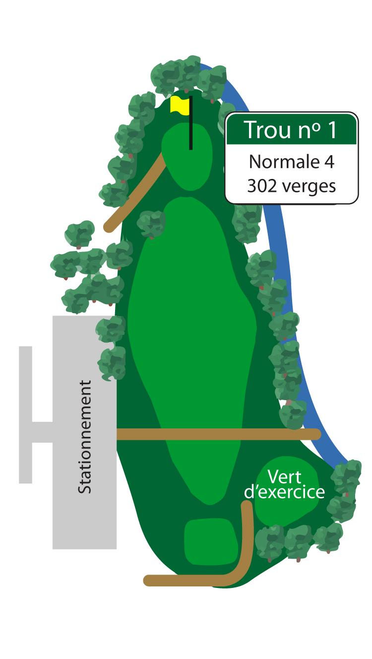 Par 4 en ligne droite avec une large allée pour commencer votre parcours. Gardez votre coup d’approche en-deçà du trou, sur ce vert qui est en pente de l’arrière vers l’avant. 