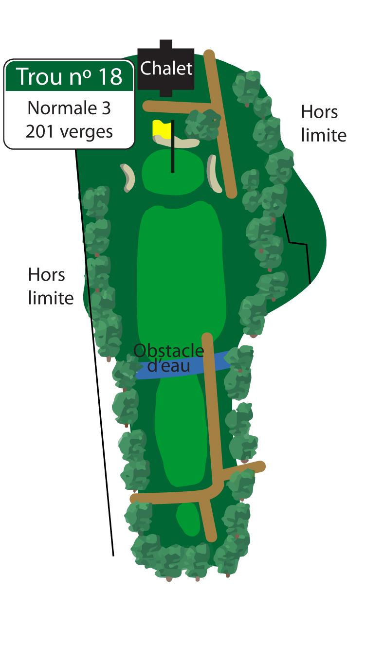 Ce difficile par 5 en montée exige un coup de départ de gauche à droite qui vous placera en bonne position dans l’allée. Faites attention à l’approche du vert qui est en forte pente de droite à gauche. 