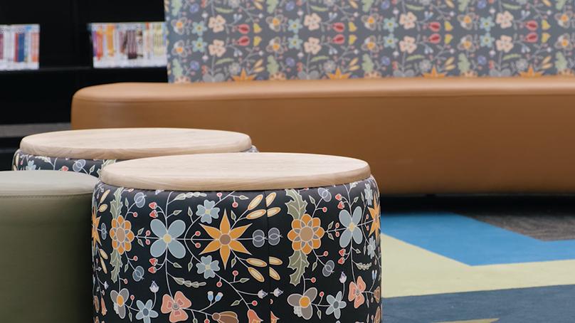 A Métis floral beadwork pattern was incorporated through the space.