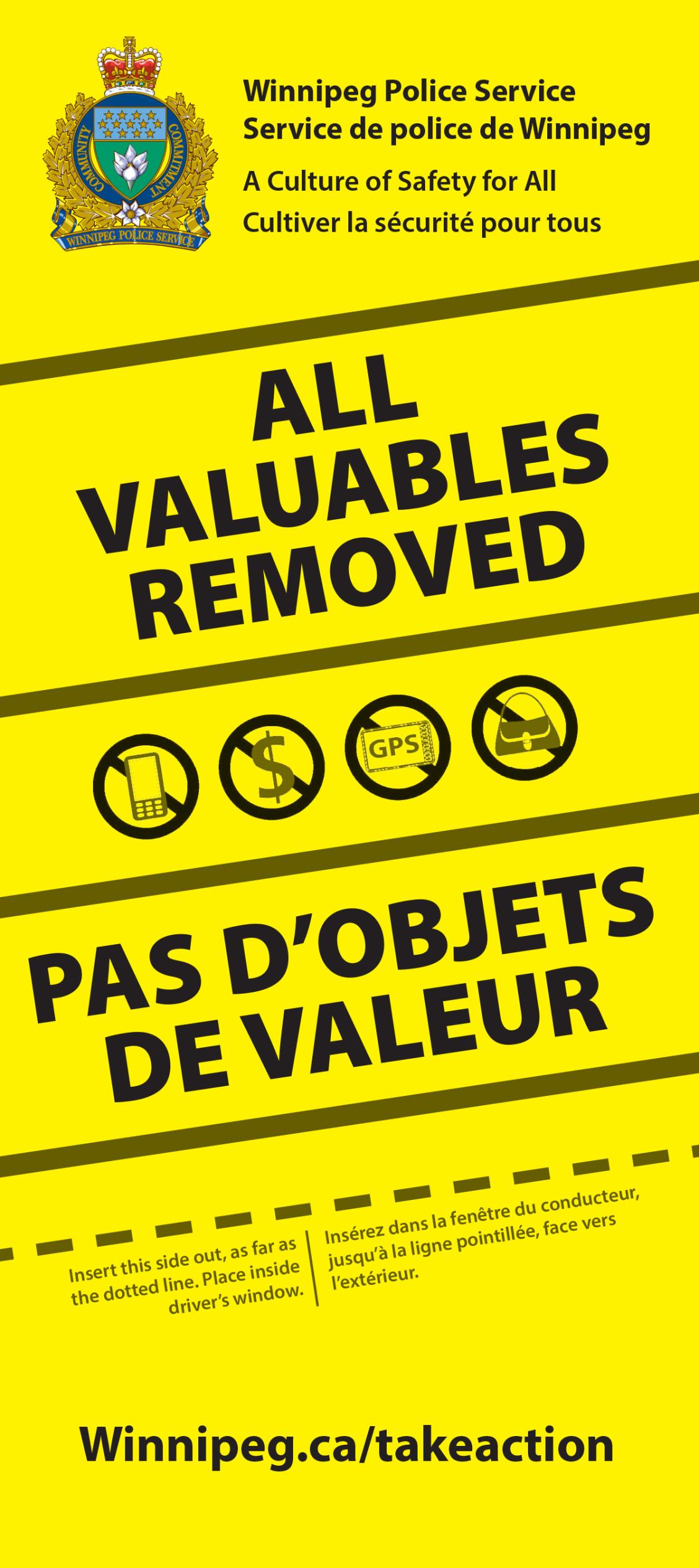 Yellow all valuables removed card