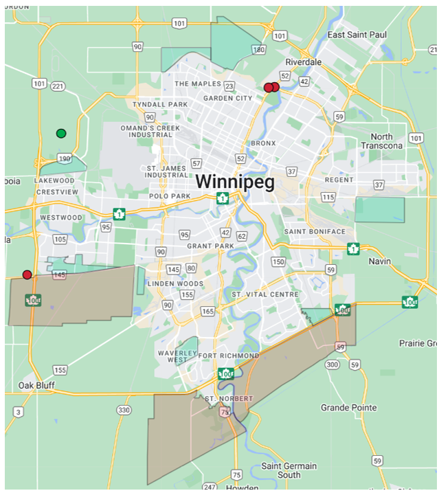 Map of Winnipeg showing growth-enabling location specific investments 