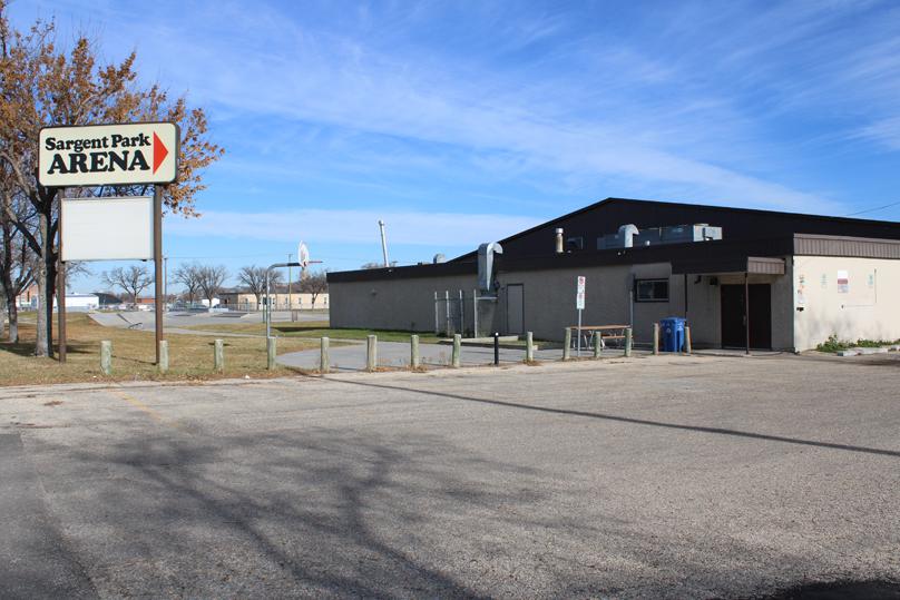 Sargent Park Arena and signage on a late fall day.