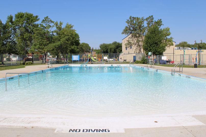 A sloped beach entry leads into the Westdale Pool.