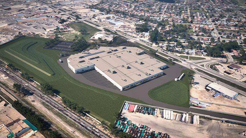 Aerial view of the future Oak Point Transit Garage.