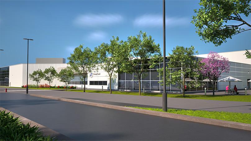 Front entrance view of the future Oak Point Transit Garage.