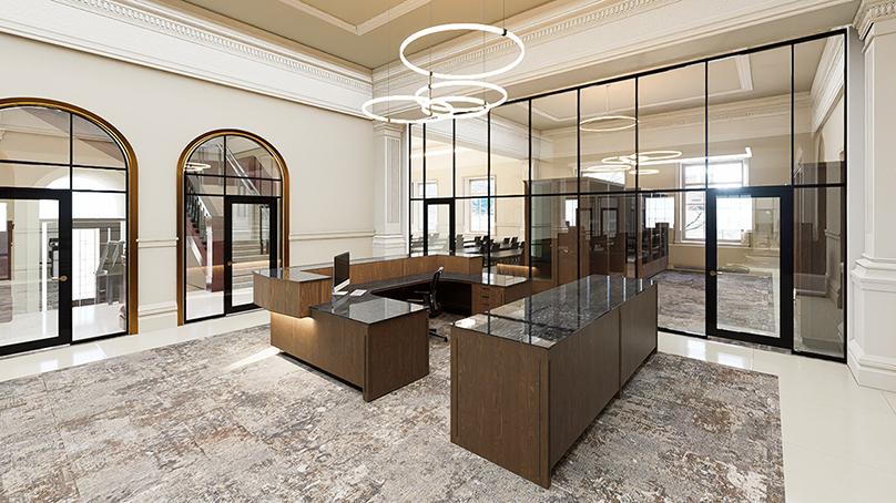 Dessin d’artiste montrant la réception du bâtiment d’archives de la Ville de Winnipeg