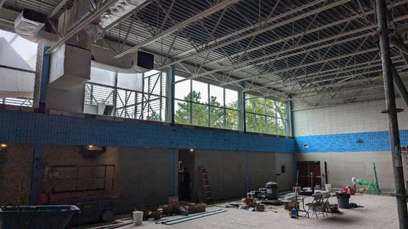 Installation of windows and universal changeroom walls.