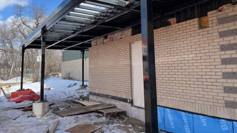 Construction of front entrance canopy.