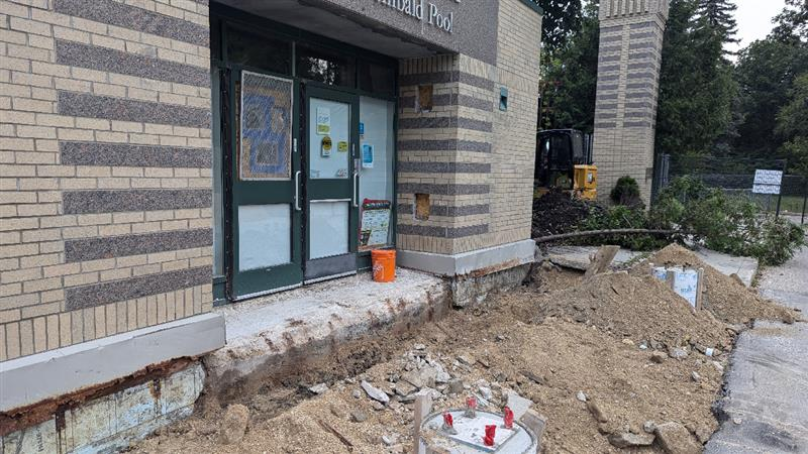 Demolition of front entry walkway.