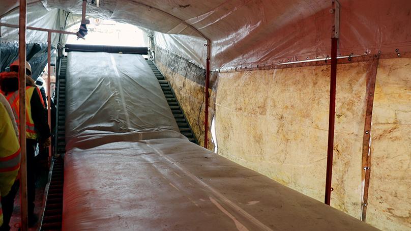 The resin filled lining in the heated tent.