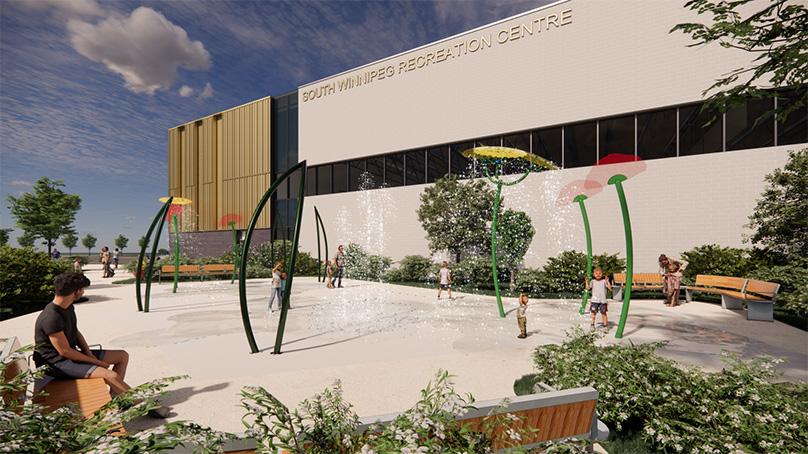 Rendering of the South Winnipeg Recreation Campus outdoor spray pad.