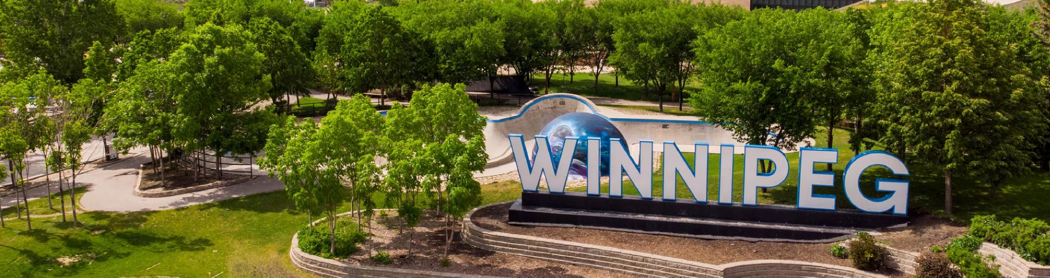 Large City of Winnipeg sign in uppercase white letters