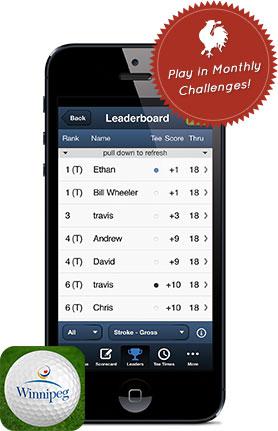 Smartphone with the Winnipeg Golf Courses app on screen