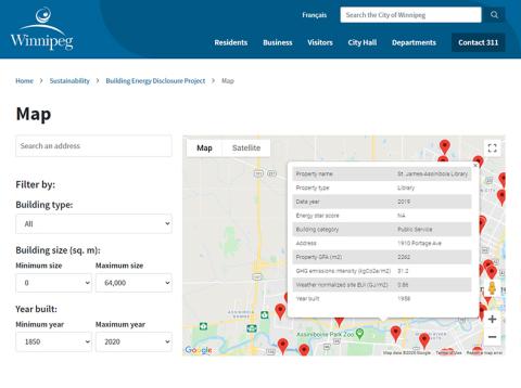 public disclosure map screen capture showing filters on the left and a map with pins on the right.